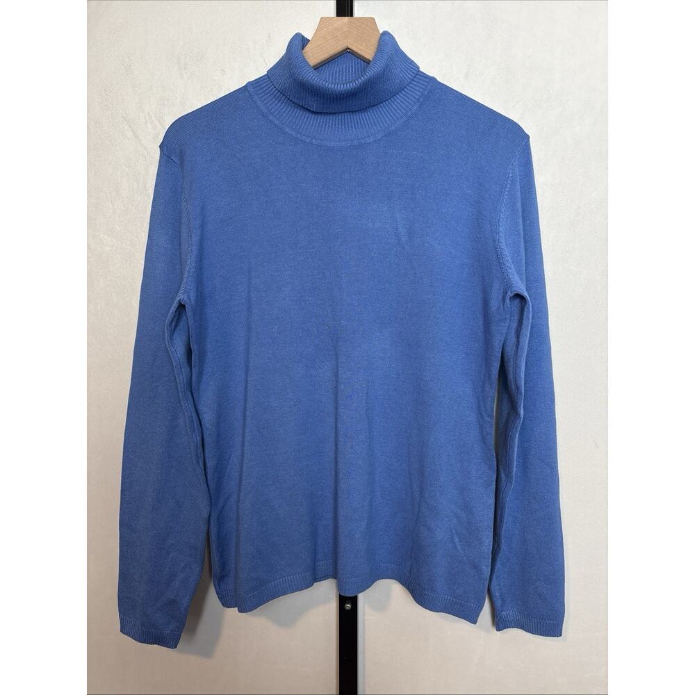 Marina V Paris Turtleneck Sweater Women's Medium Blue Ribbed Cuffs Soft Classic